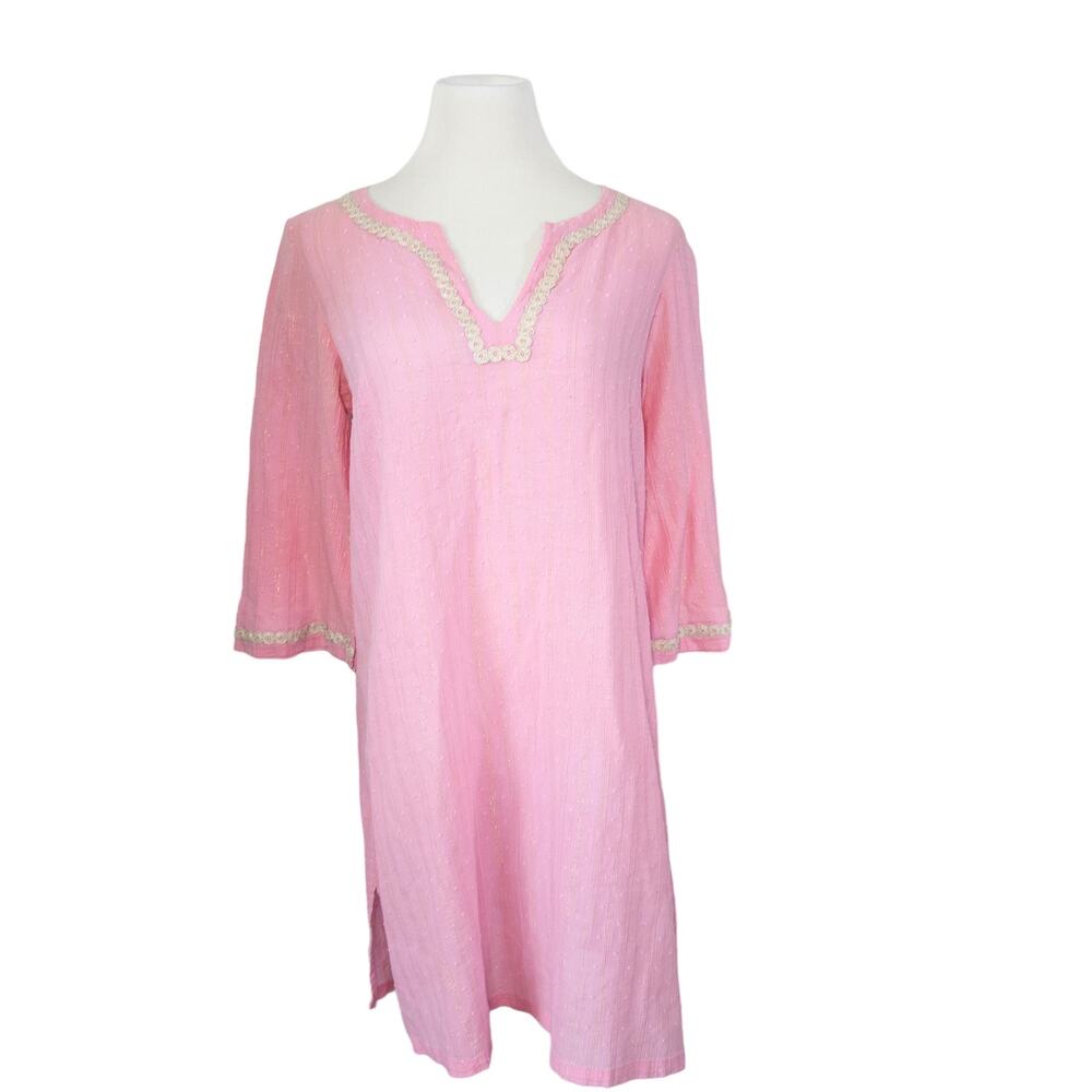 Lilly Pulitzer Textured Metallic Stripe Tunic Dress in Pastel Pink Gold Large